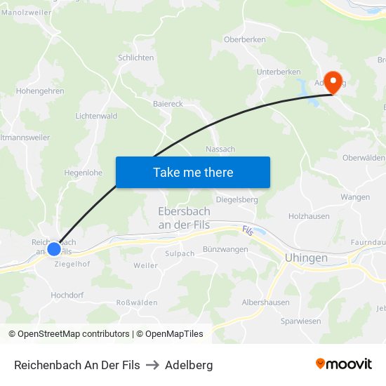 Reichenbach An Der Fils to Adelberg map