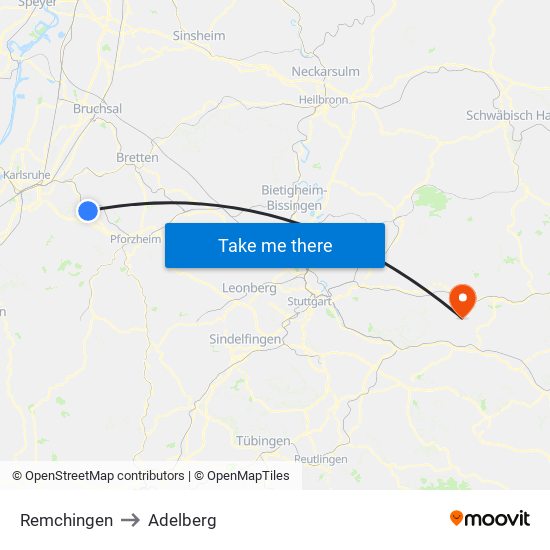 Remchingen to Adelberg map