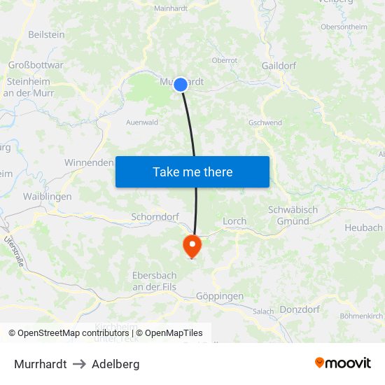 Murrhardt to Adelberg map