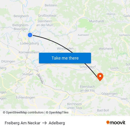 Freiberg Am Neckar to Adelberg map