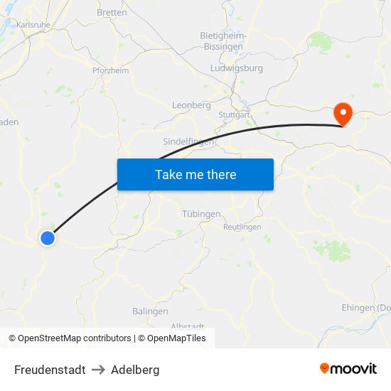 Freudenstadt to Adelberg map