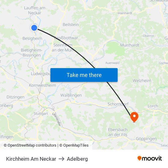Kirchheim Am Neckar to Adelberg map