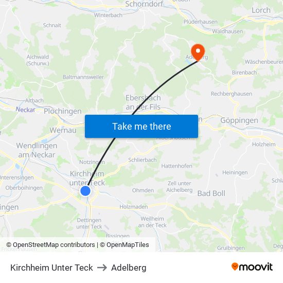 Kirchheim Unter Teck to Adelberg map