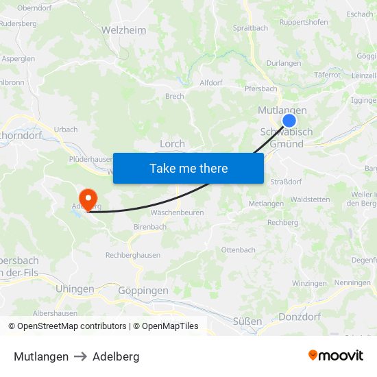 Mutlangen to Adelberg map