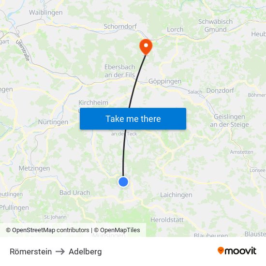 Römerstein to Adelberg map