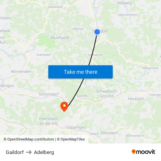 Gaildorf to Adelberg map