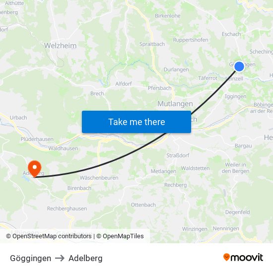 Göggingen to Adelberg map