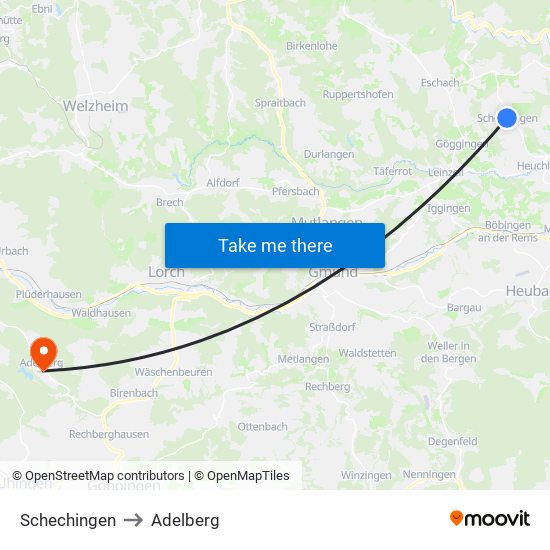 Schechingen to Adelberg map