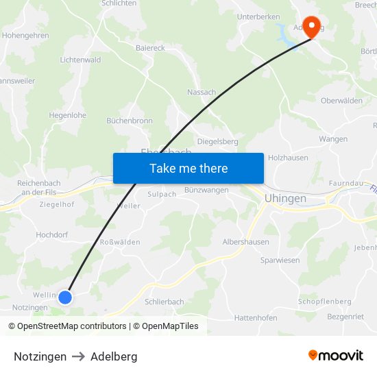 Notzingen to Adelberg map