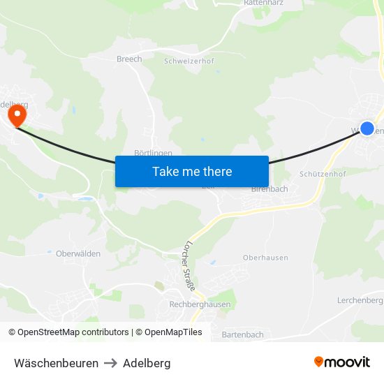 Wäschenbeuren to Adelberg map