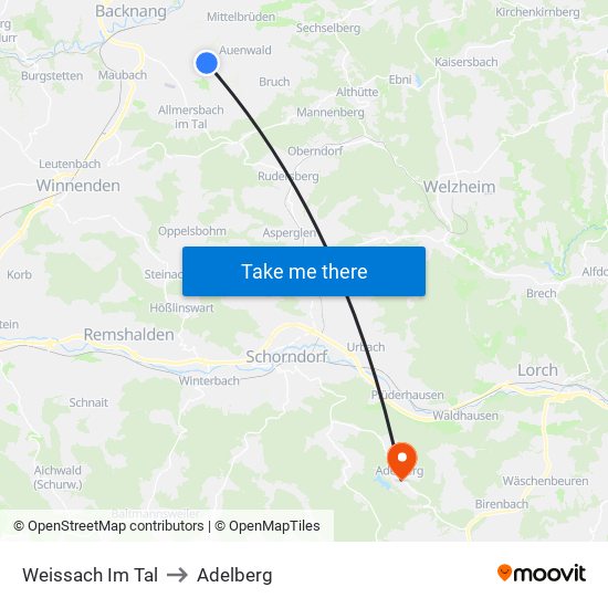 Weissach Im Tal to Adelberg map