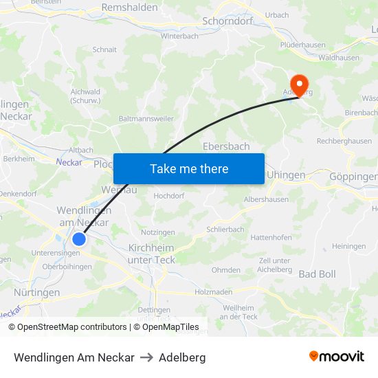Wendlingen Am Neckar to Adelberg map