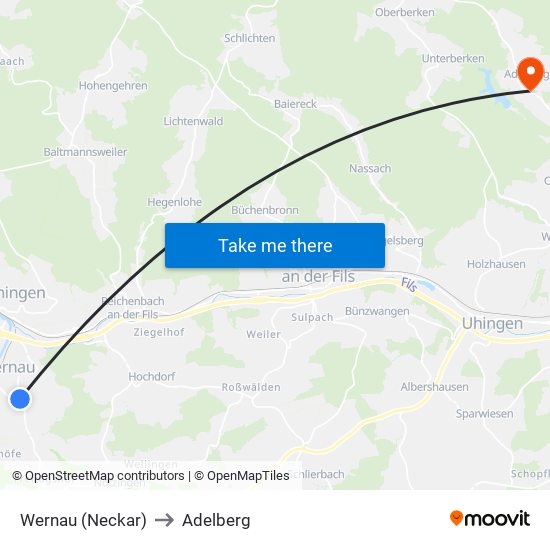 Wernau (Neckar) to Adelberg map