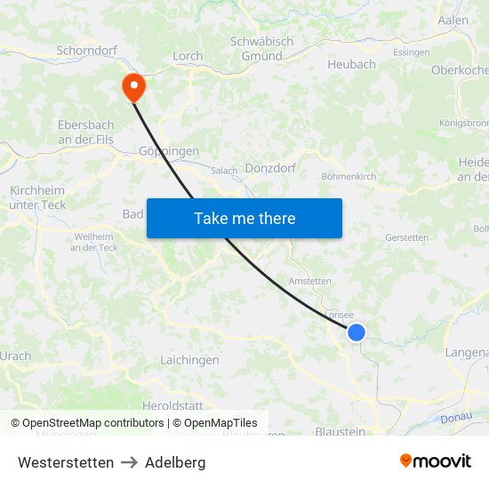 Westerstetten to Adelberg map