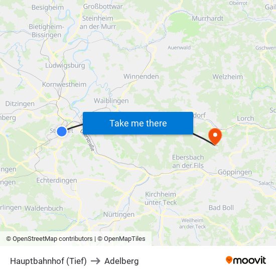 Hauptbahnhof (Tief) to Adelberg map