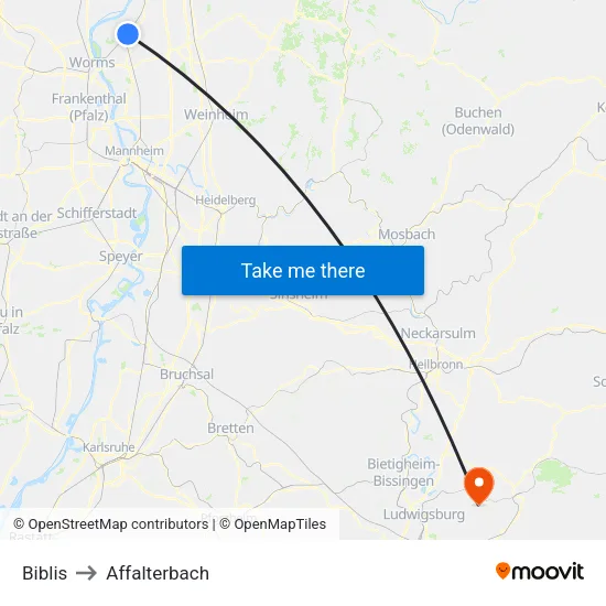 Biblis to Affalterbach map