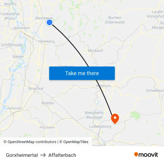 Gorxheimertal to Affalterbach map
