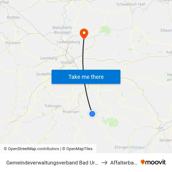 Gemeindeverwaltungsverband Bad Urach to Affalterbach map