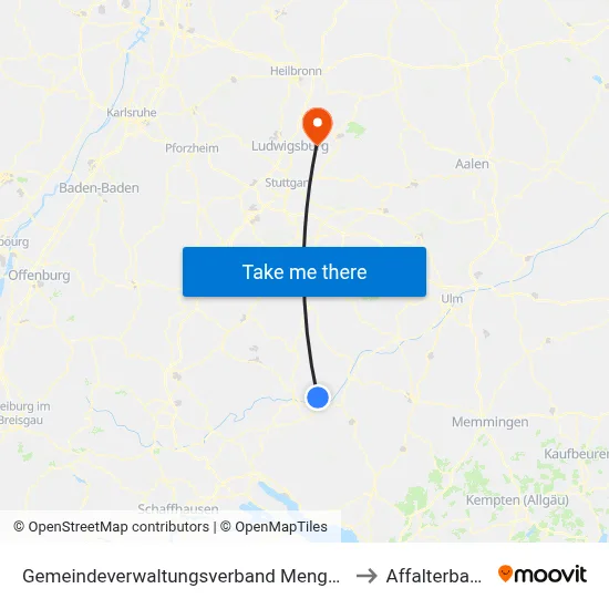Gemeindeverwaltungsverband Mengen to Affalterbach map