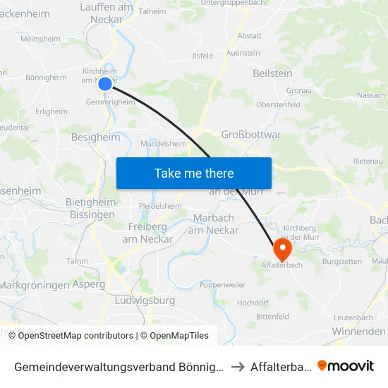 Gemeindeverwaltungsverband Bönnigheim to Affalterbach map