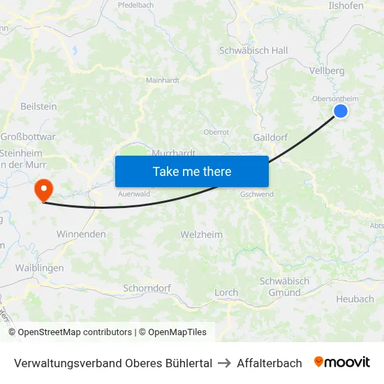 Verwaltungsverband Oberes Bühlertal to Affalterbach map