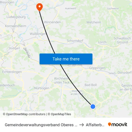 Gemeindeverwaltungsverband Oberes Filstal to Affalterbach map