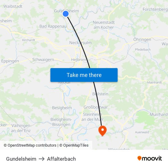 Gundelsheim to Affalterbach map