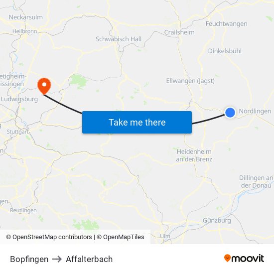 Bopfingen to Affalterbach map