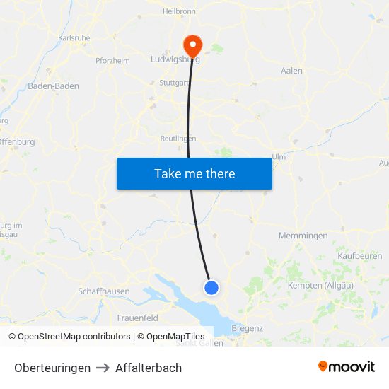 Oberteuringen to Affalterbach map