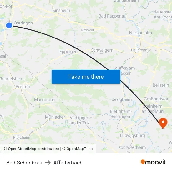 Bad Schönborn to Affalterbach map