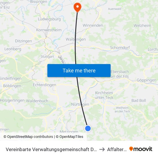 Vereinbarte Verwaltungsgemeinschaft Der Stadt Neuffen to Affalterbach map