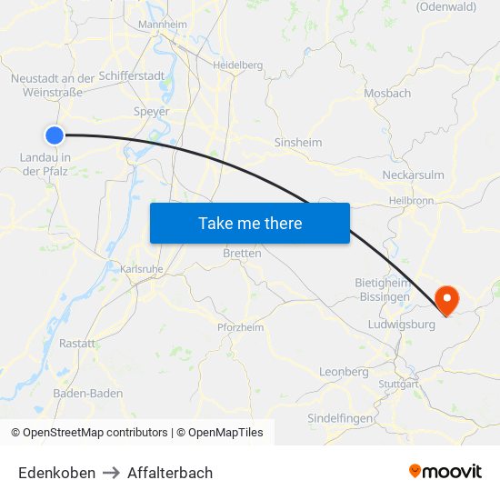 Edenkoben to Affalterbach map