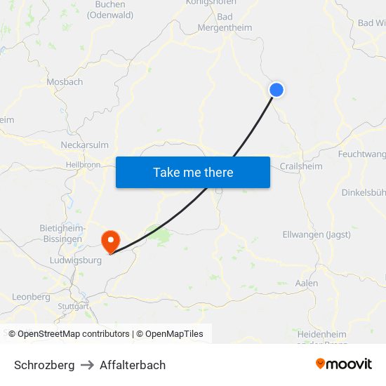 Schrozberg to Affalterbach map