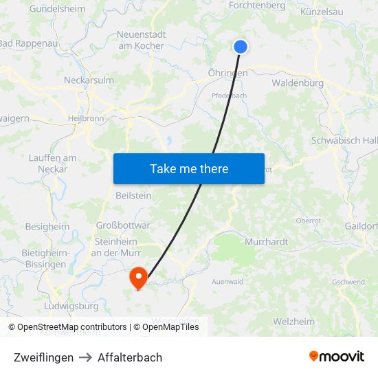 Zweiflingen to Affalterbach map