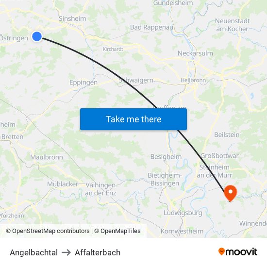 Angelbachtal to Affalterbach map