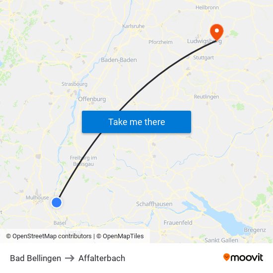 Bad Bellingen to Affalterbach map