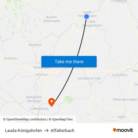 Lauda-Königshofen to Affalterbach map