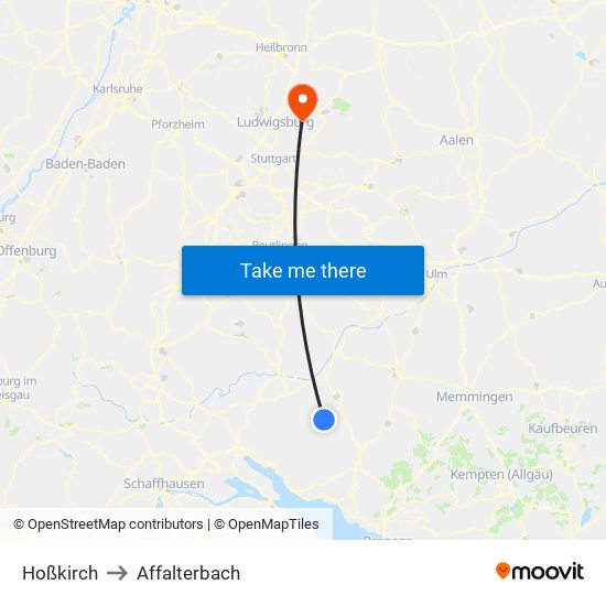 Hoßkirch to Affalterbach map