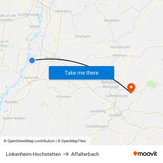 Linkenheim-Hochstetten to Affalterbach map