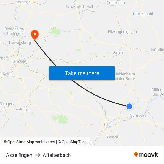 Asselfingen to Affalterbach map