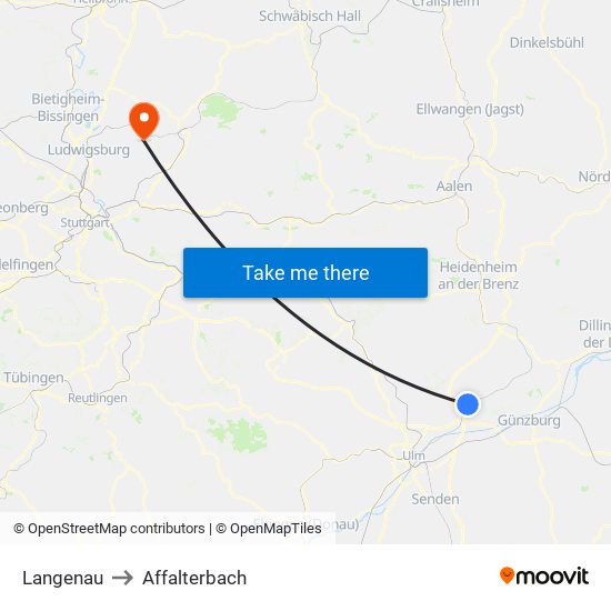 Langenau to Affalterbach map