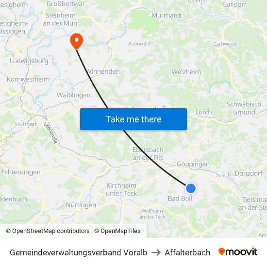 Gemeindeverwaltungsverband Voralb to Affalterbach map