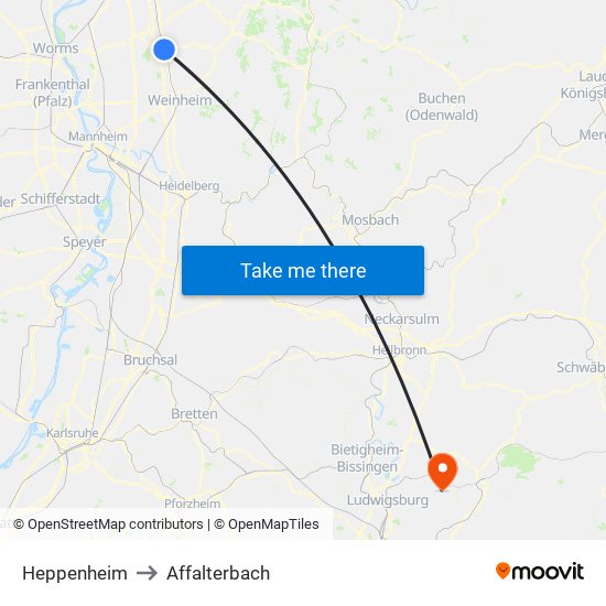 Heppenheim to Affalterbach map