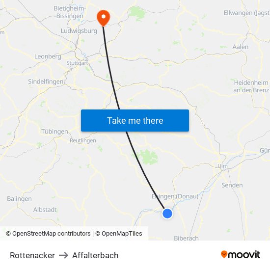 Rottenacker to Affalterbach map