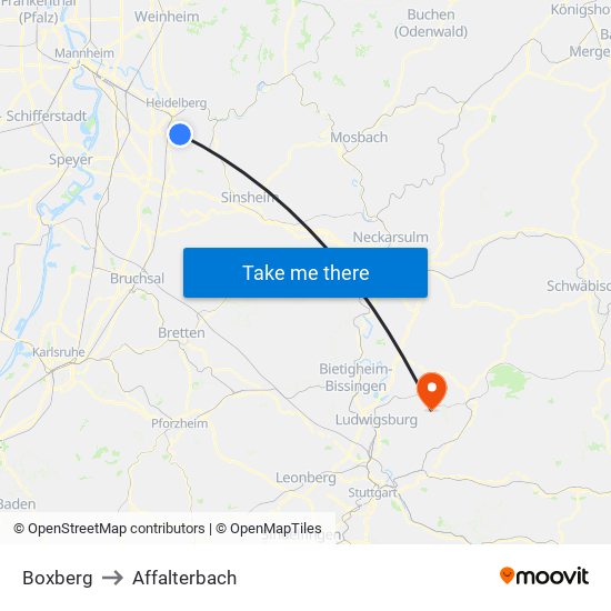 Boxberg to Affalterbach map