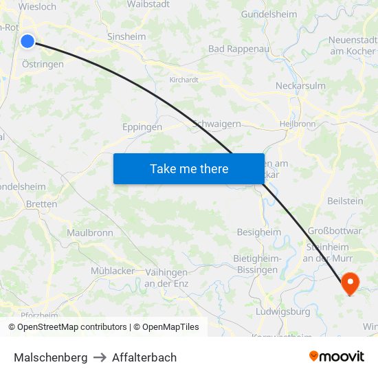 Malschenberg to Affalterbach map