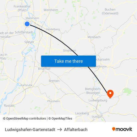 Ludwigshafen-Gartenstadt to Affalterbach map