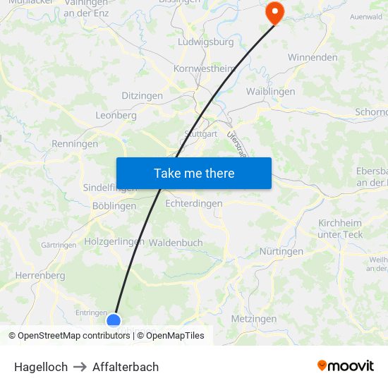 Hagelloch to Affalterbach map