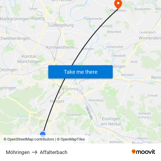 Möhringen to Affalterbach map