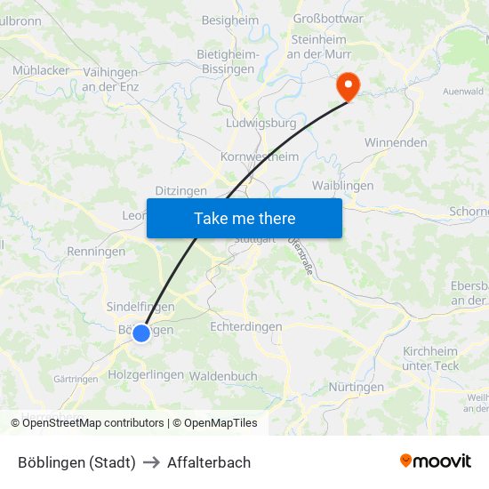 Böblingen (Stadt) to Affalterbach map